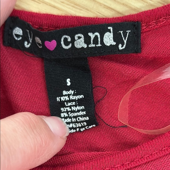 Eye Candy Red Embellished Fitted Blouse. Lace Crystals - Picture 2 of 5